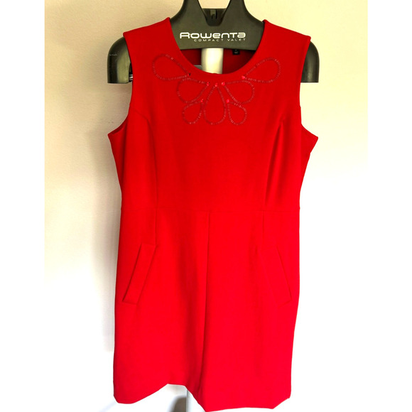 lands end Dresses & Skirts - Lands End women's red sleeveless beaded sheath dress sz 14